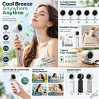 3-in-1 Portable Turbo Fan – 5-Speed Rechargeable Handheld, Neck & Desk Fan | Foldable Mini Pocket Fan